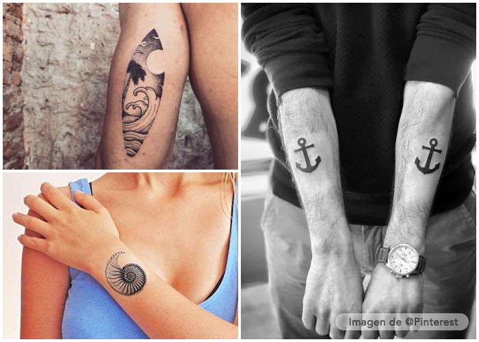 tatuajes de elementos del mar, las olas y el surf