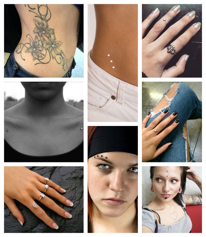 Fotos de diferentes tipos de piercings microdermales