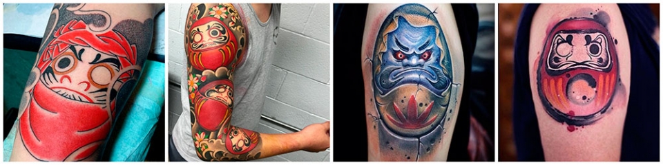 Ejemplos de tatuajes Daruma en brazos y hombros