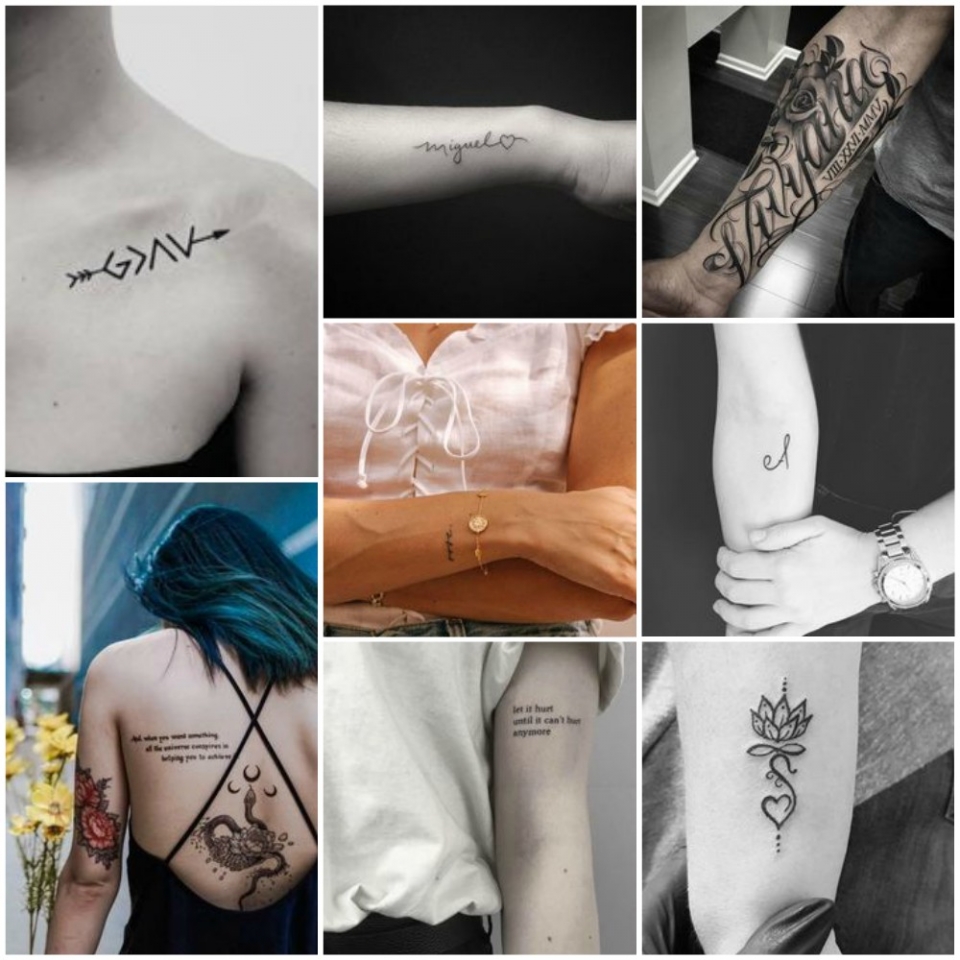 Ejemplo de tatuajes con letras en diferentes partes del cuerpo